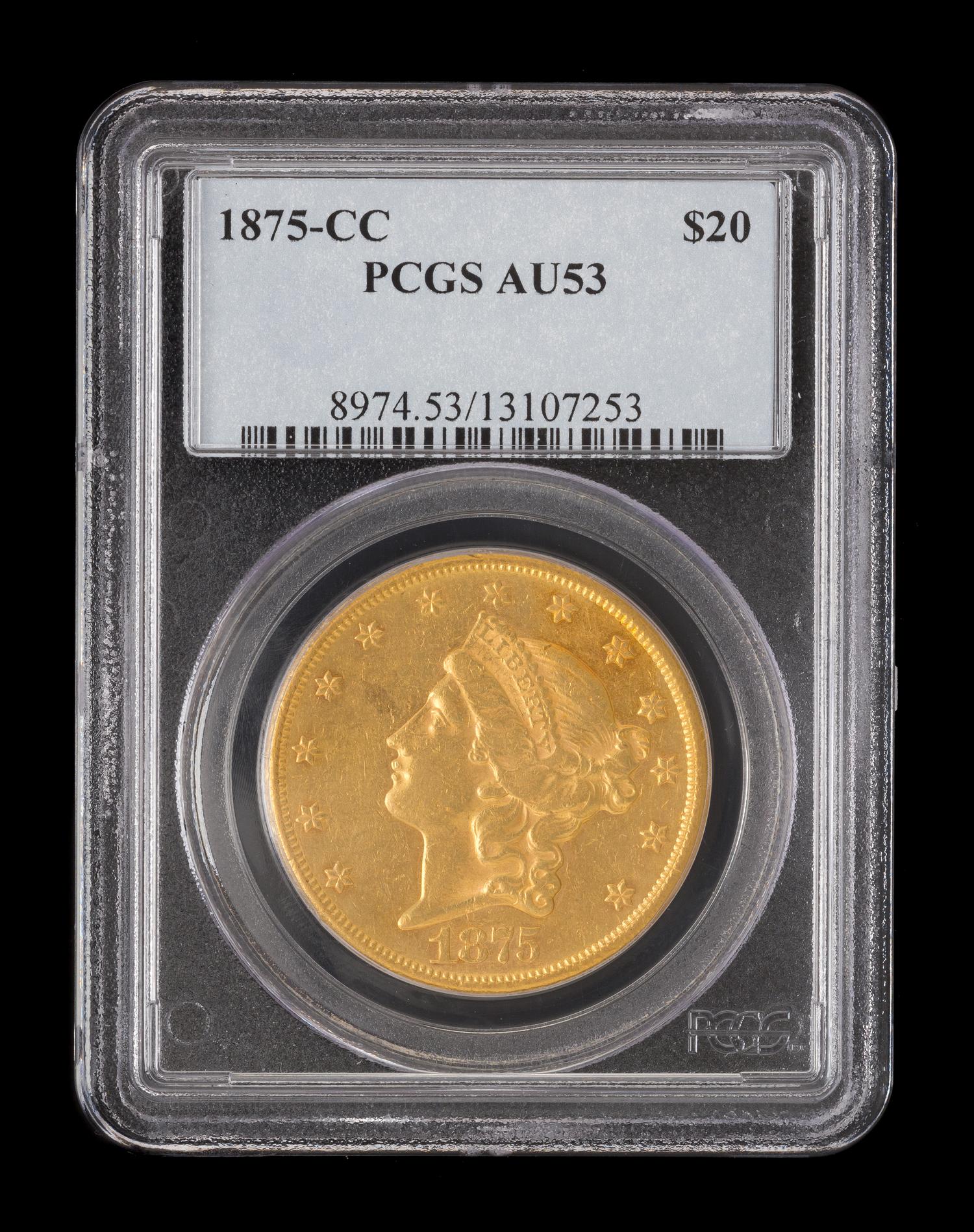 A United States 1875-CC Liberty Head $20 Gold Coin