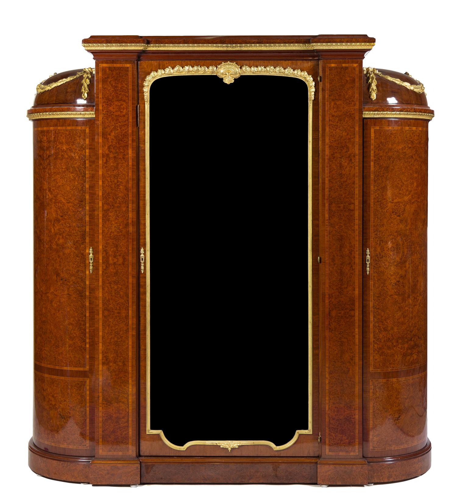A French Gilt Bronze Mounted Amboyna Armoire Height 87 x width 86 x depth 20 inches. — SIGNED DAVID FRERES, MARSEILLES, CIRCA 1900