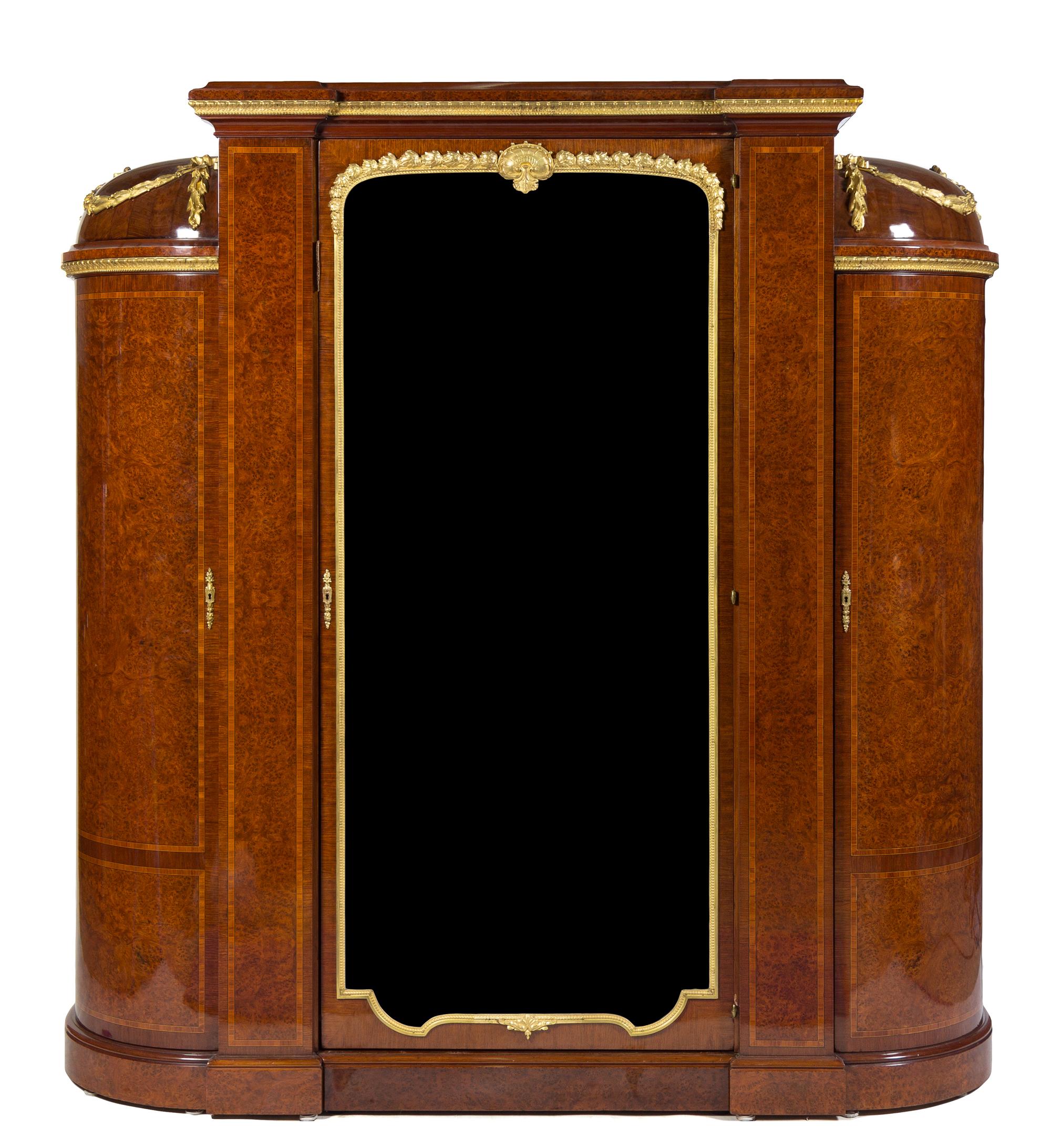 A French Gilt Bronze Mounted Amboyna Armoire Height 87 x width 86 x depth 20 inches. — SIGNED DAVID FRERES, MARSEILLES, CIRCA 1900
