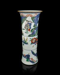 A Chinese Underglazed Blue and Wucai Porcelain Gu Vase