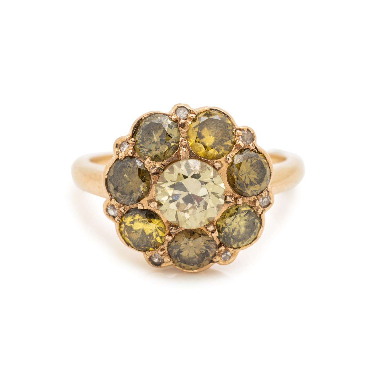 YELLOW GOLD AND COLORED DIAMOND RING