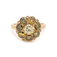 YELLOW GOLD AND COLORED DIAMOND RING
