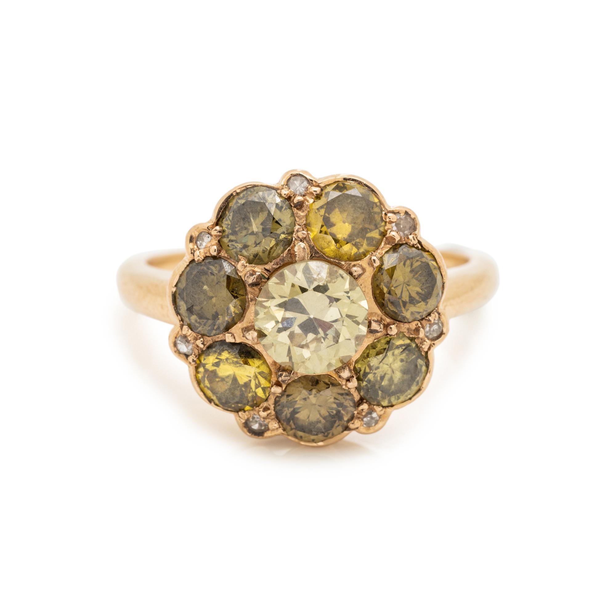 YELLOW GOLD AND COLORED DIAMOND RING
