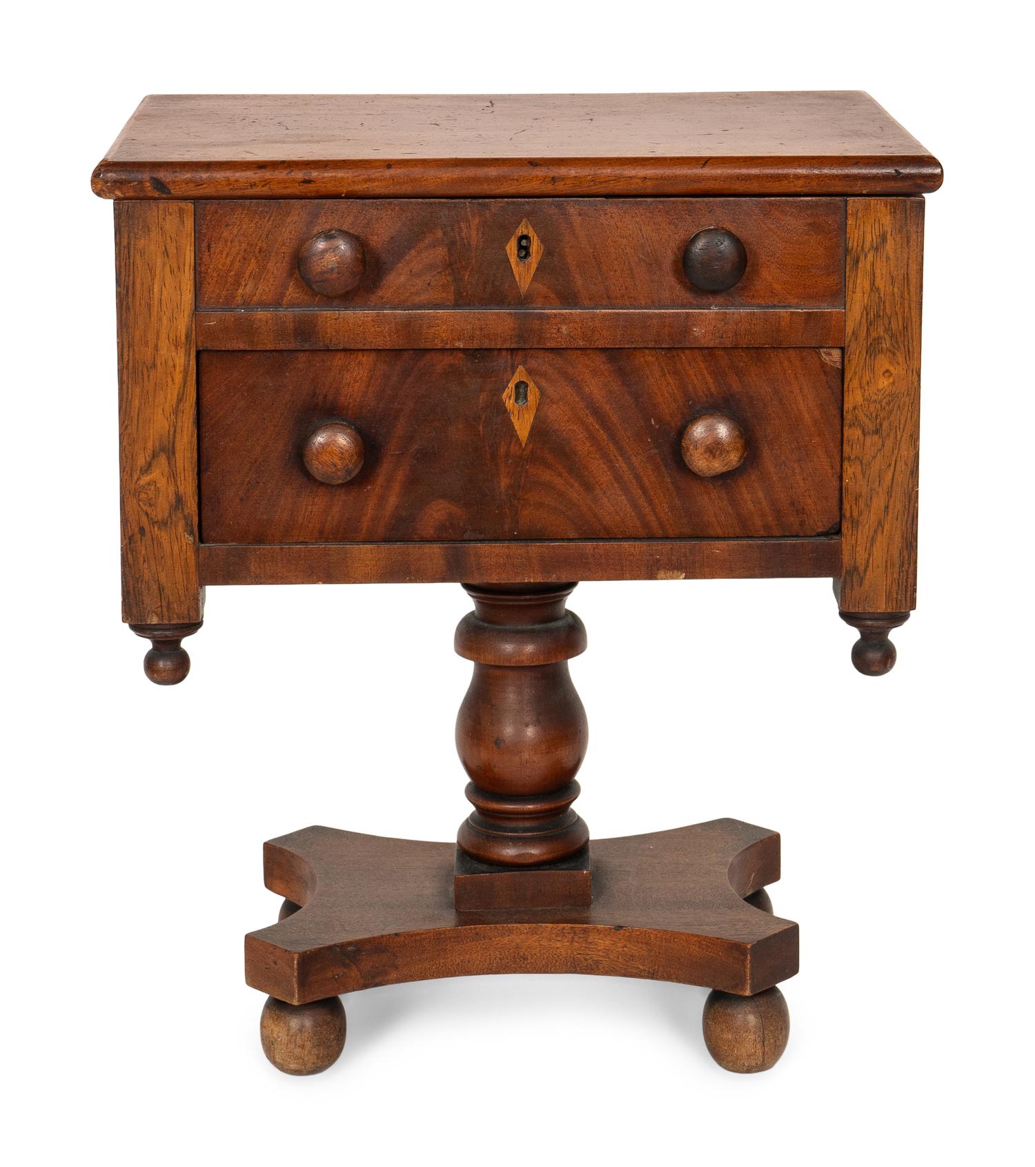 An American Classical Mahogany Veneered Miniature Sewing Stand