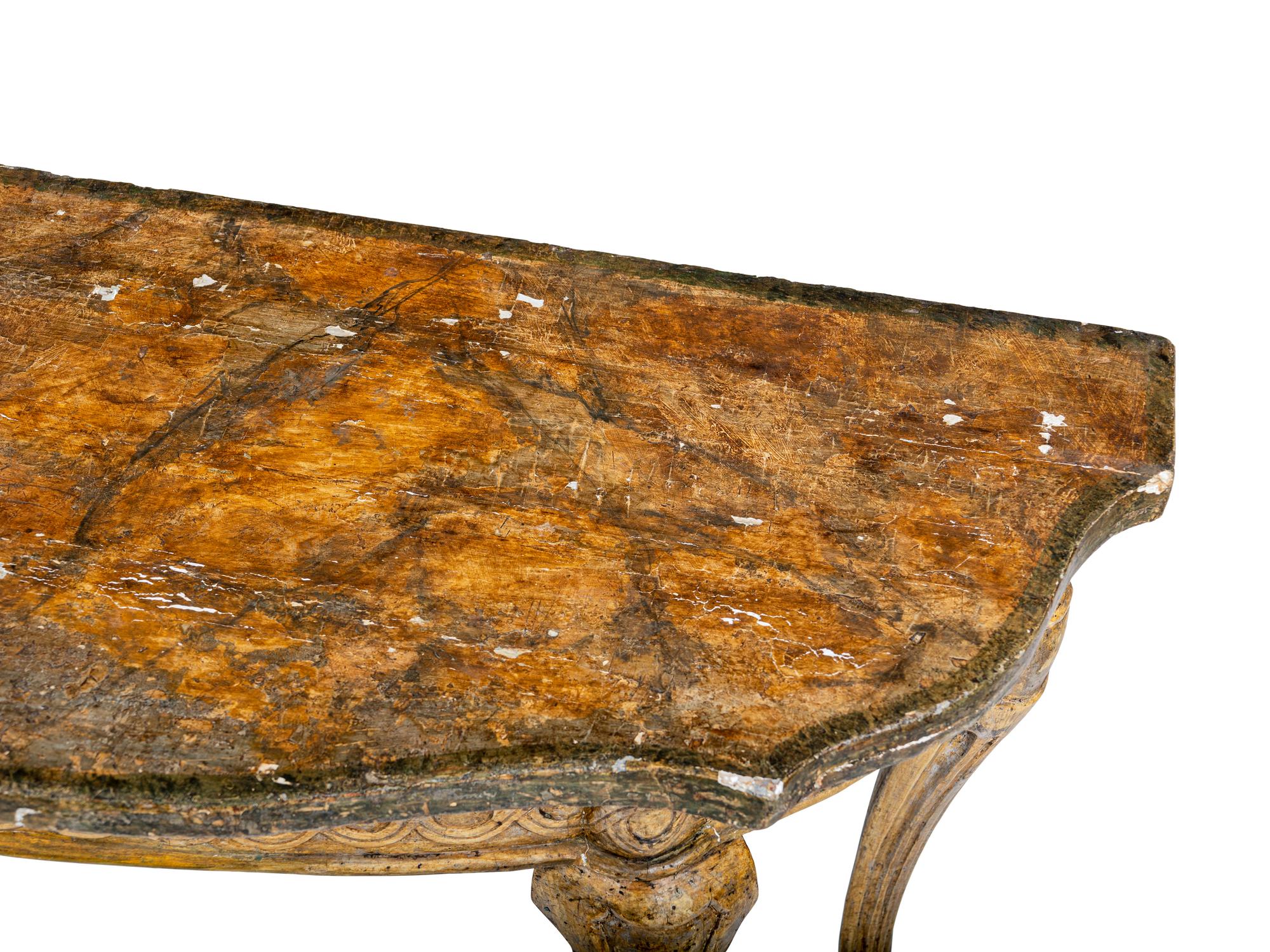 A Pair of Italian Gilt and Silvered Faux Marble-Top Console Tables