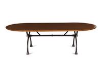 A Contemporary Curule-Form Wrought Iron Dining Table with Oak Top