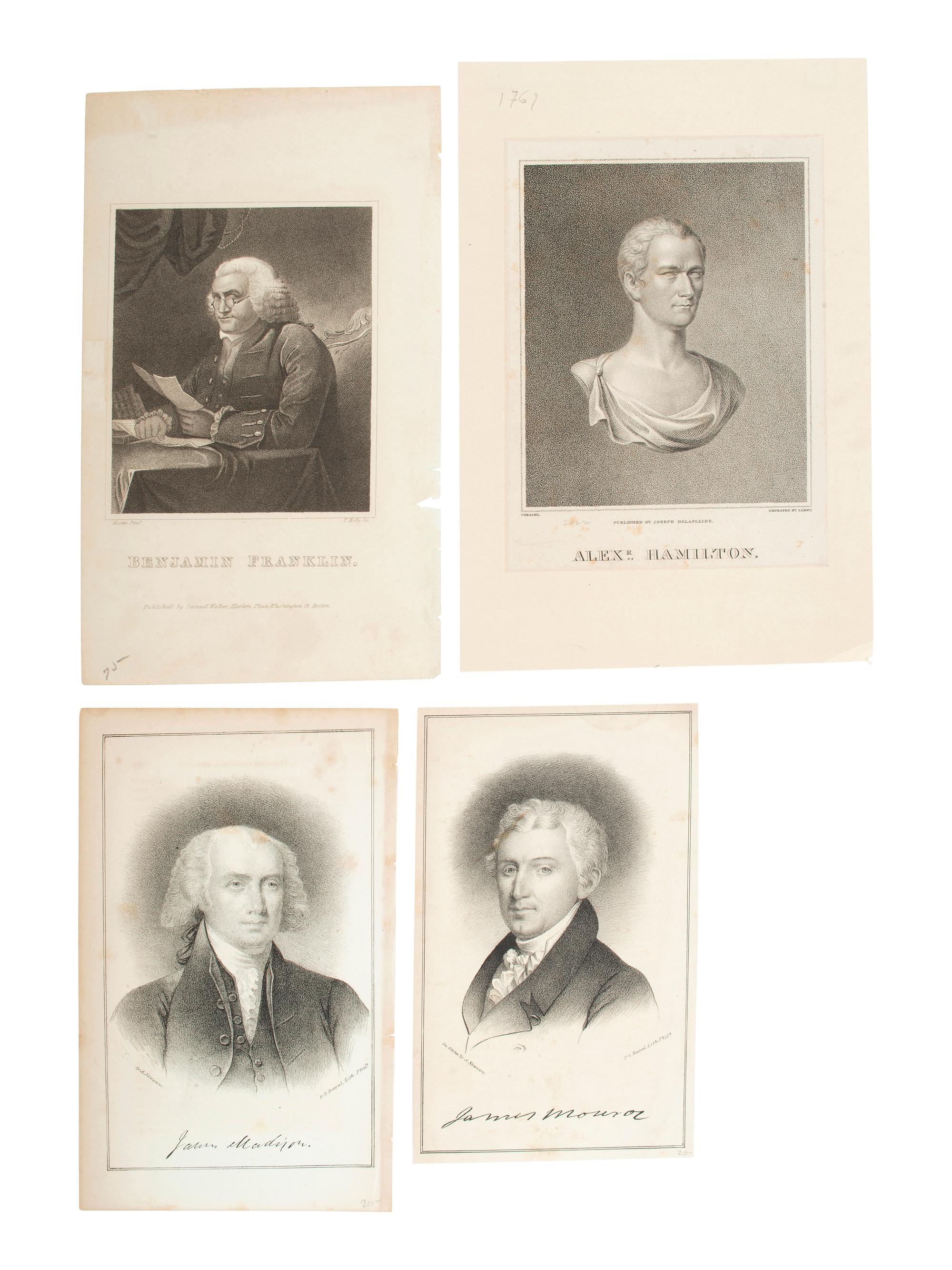 [AMERICANA]. A group of 21 engravings of founding fathers, presidents, and important American figures, comprising:
