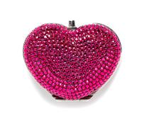 A Judith Leiber Pink Crystal Heart Pill Box, 2" L x 2.5" W.