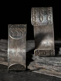 Pair of Navajo Heavily Stamped Ingot Silver Cuff Bracelets