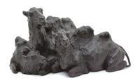 A Bronze Sculpture of Three Recumbent Bactrian Camels Height 8 1/2 x width 15 xdepth 12 1/2 inches. — 20TH CENTURY