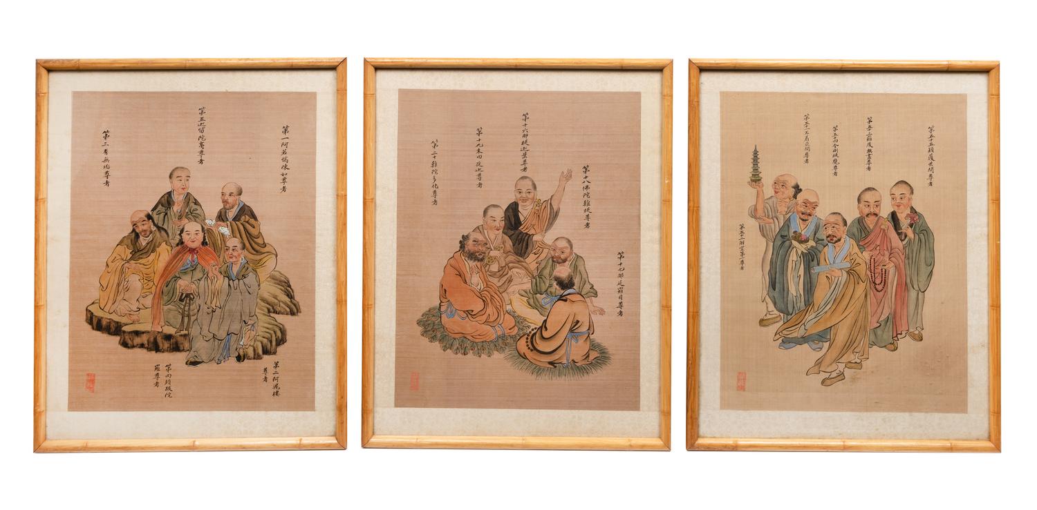 Three Chinese Ink and Color on Silk Paintings