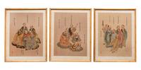 Three Chinese Ink and Color on Silk Paintings