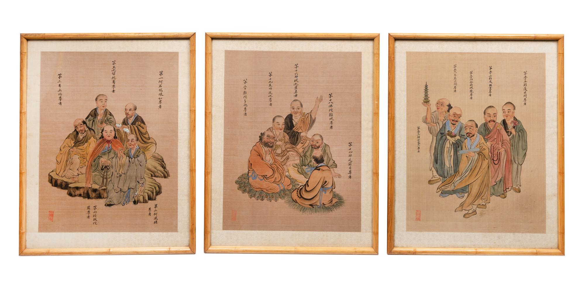 Three Chinese Ink and Color on Silk Paintings