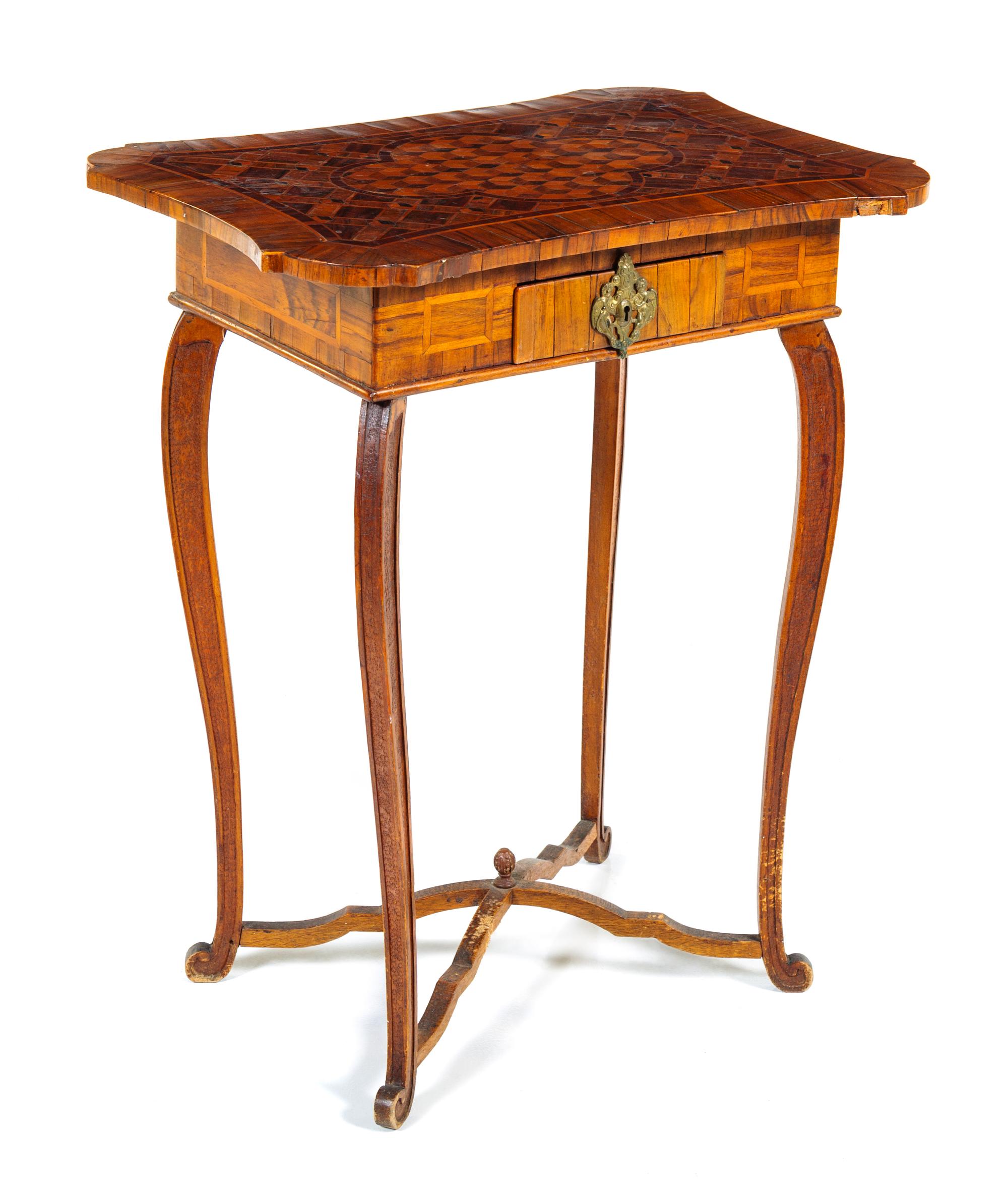 A Louis XV Walnut and Parquetry Table Height 29 x width 25 x depth 17 inches. — LATE 18TH CENTURY