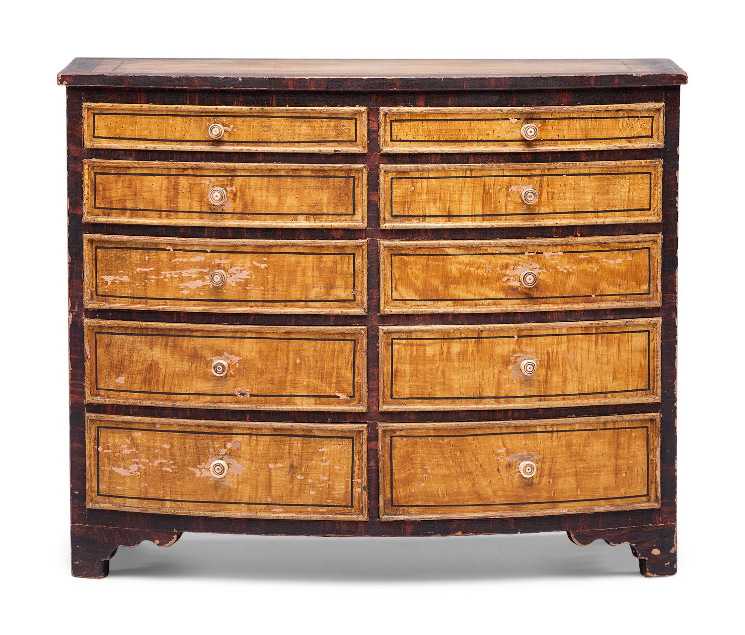 A Hepplewhite Bow Front Paint Decorated Miniature Chest