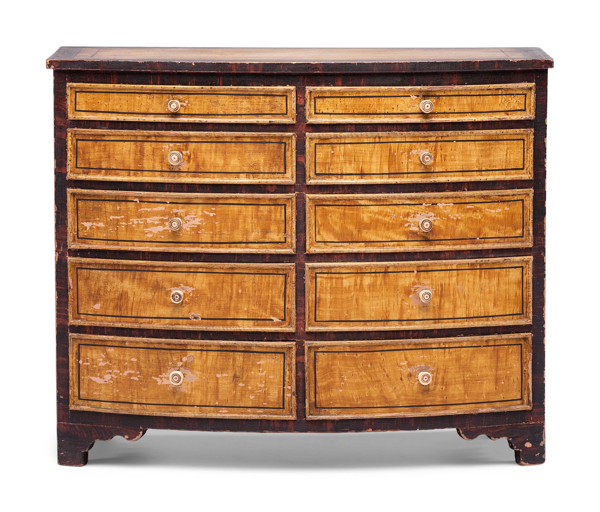 A Hepplewhite Bow Front Paint Decorated Miniature Chest
