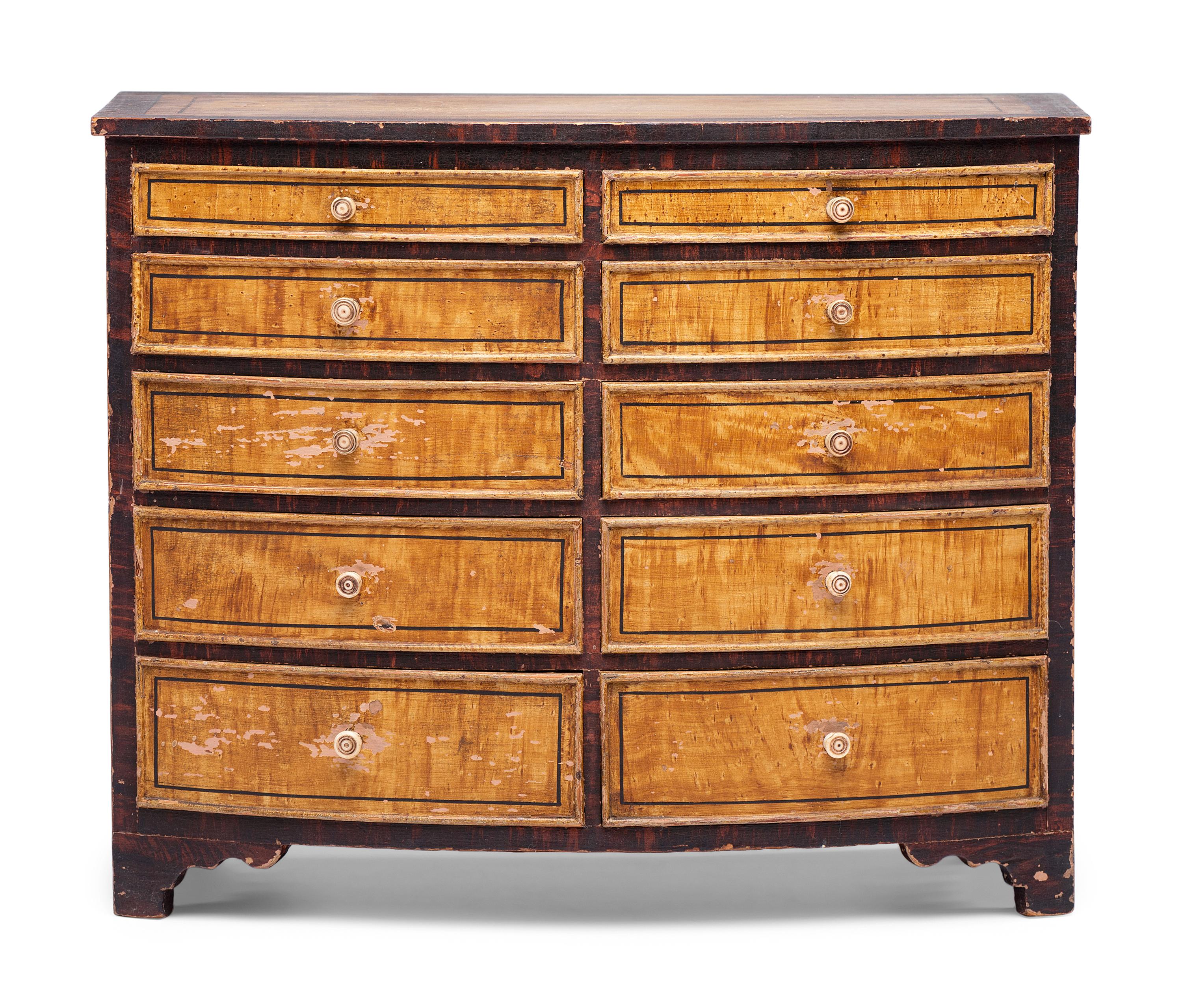 A Hepplewhite Bow Front Paint Decorated Miniature Chest