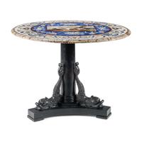 A Neoclassical Style Ebonized Wood and Pietra Dura Top Table