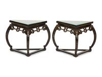 A Pair of Chinese Black and Gilt Lacquer Corner Tables