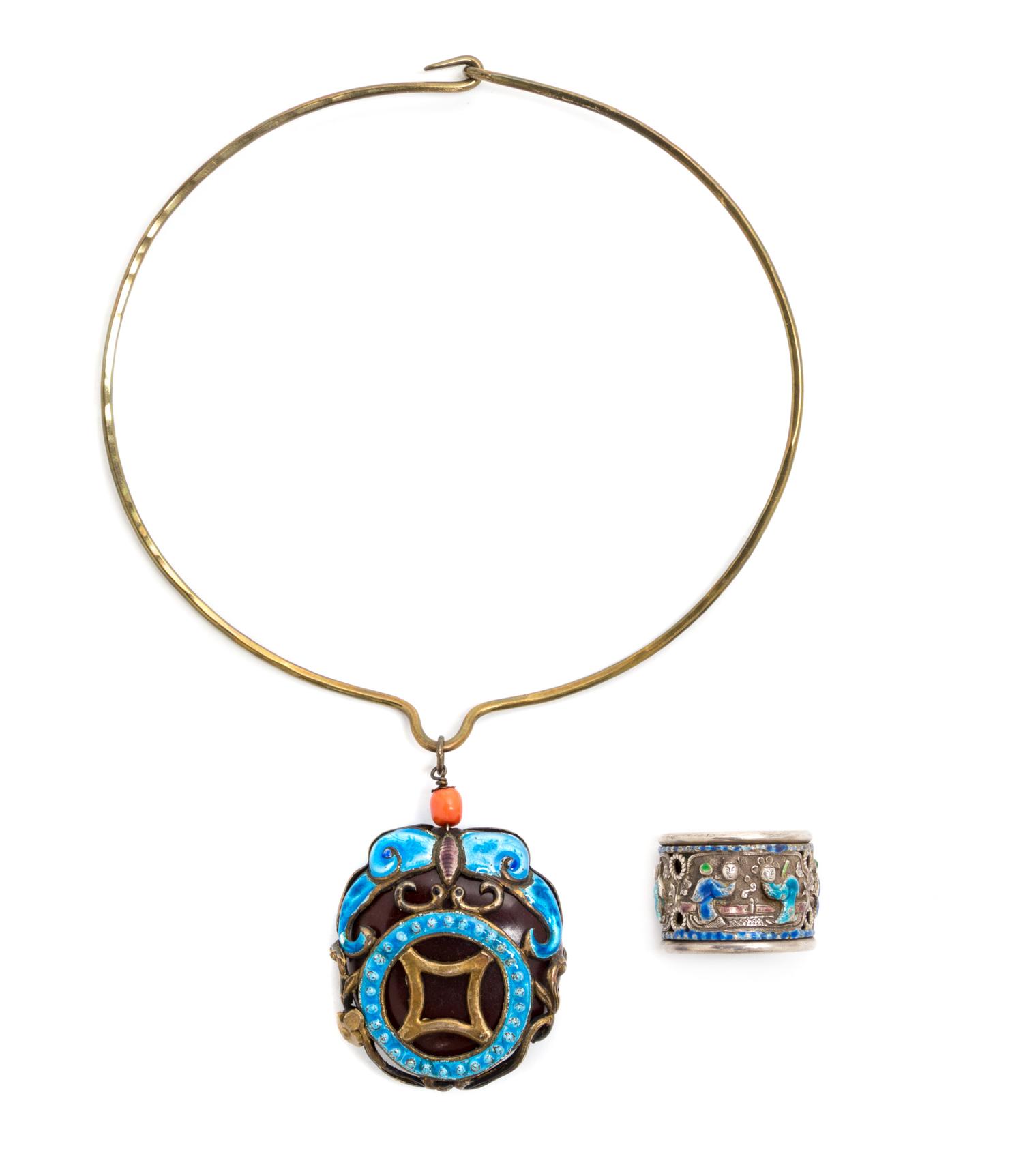 Two Enamel on Silver Jewelry Length of larger 7 1/2 inches. — LATE 19TH/EARLY 20TH CENTURY