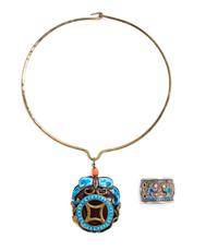 Two Enamel on Silver Jewelry Length of larger 7 1/2 inches. — LATE 19TH/EARLY 20TH CENTURY