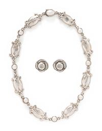 GEORG JENSEN, STERLING SILVER NECKLACE AND CLIP EARRINGS