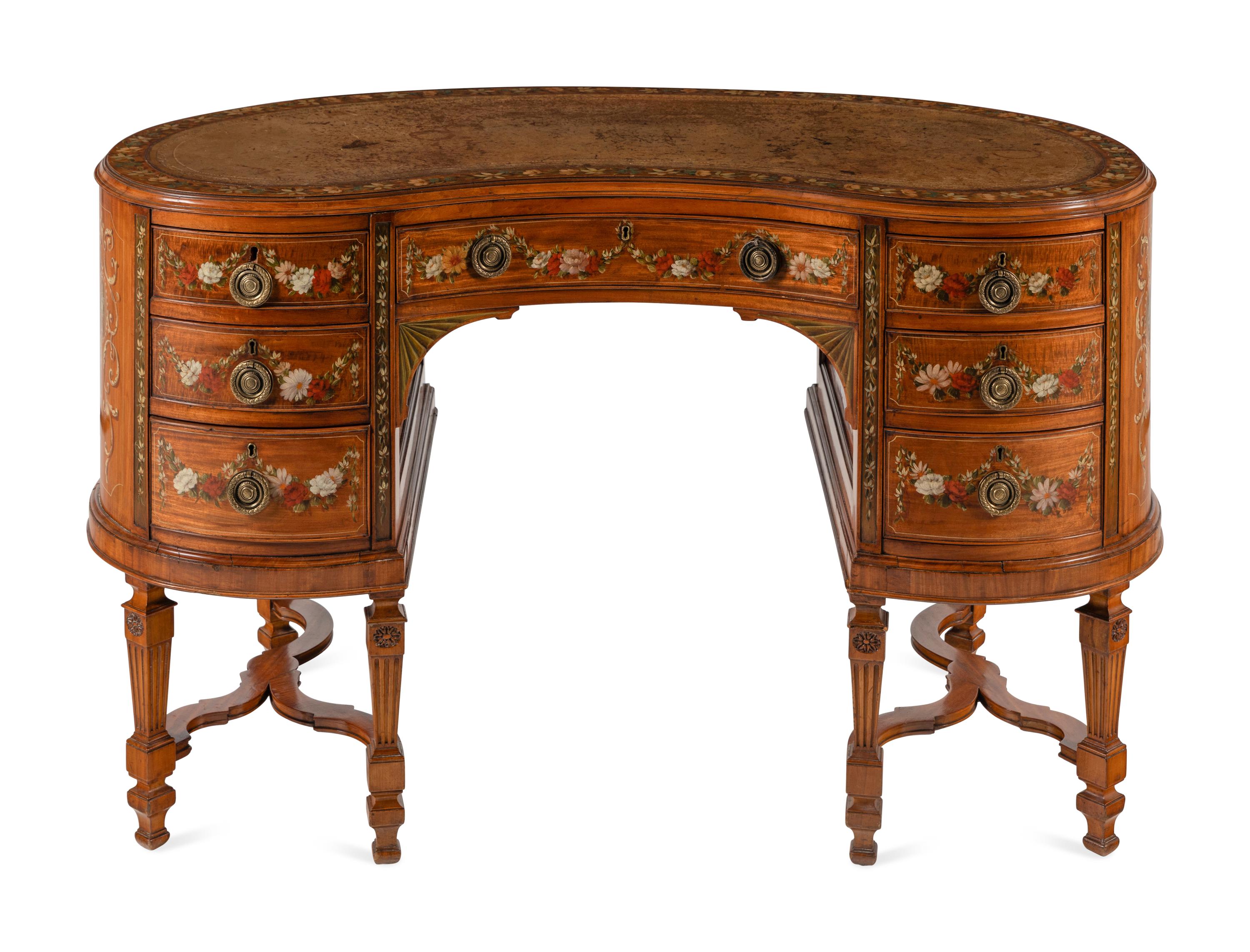 An Edwardian Painted Satinwood Desk
