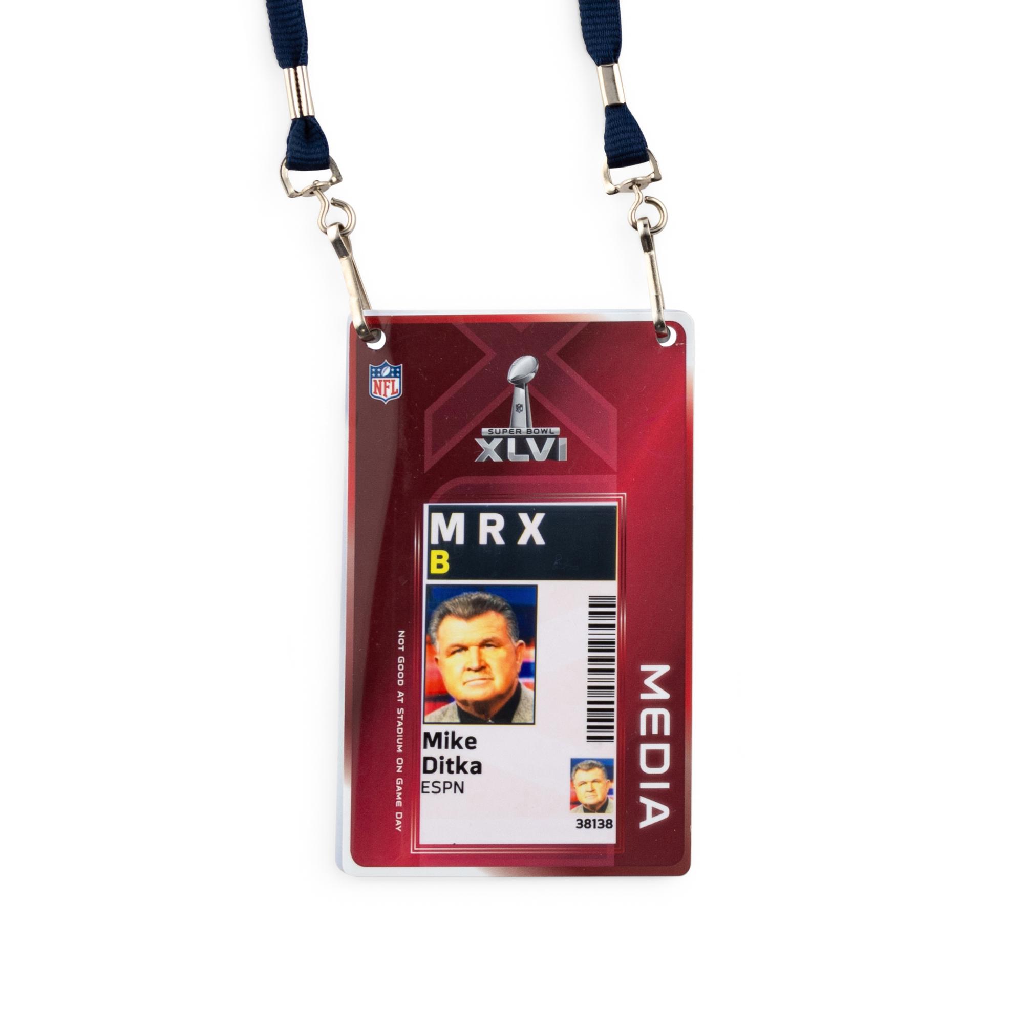 Mike Ditka's Personal Super Bowl XLVI Media Credential