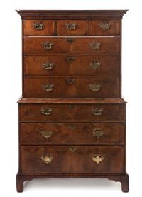 A George II Walnut Chest on Chest, Height 63 1/2 x width 40 x depth 21 3/4 inches.