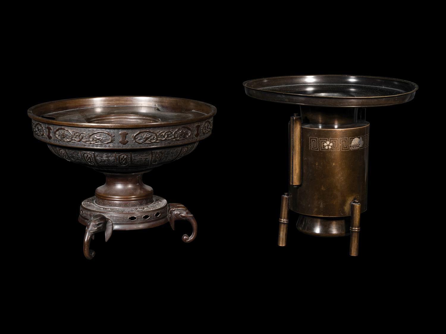 Two Japanese Mixed Metal Flower Pots, Usubata