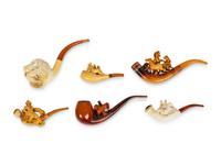 A Group of Six Carved Meerschaum Pipes