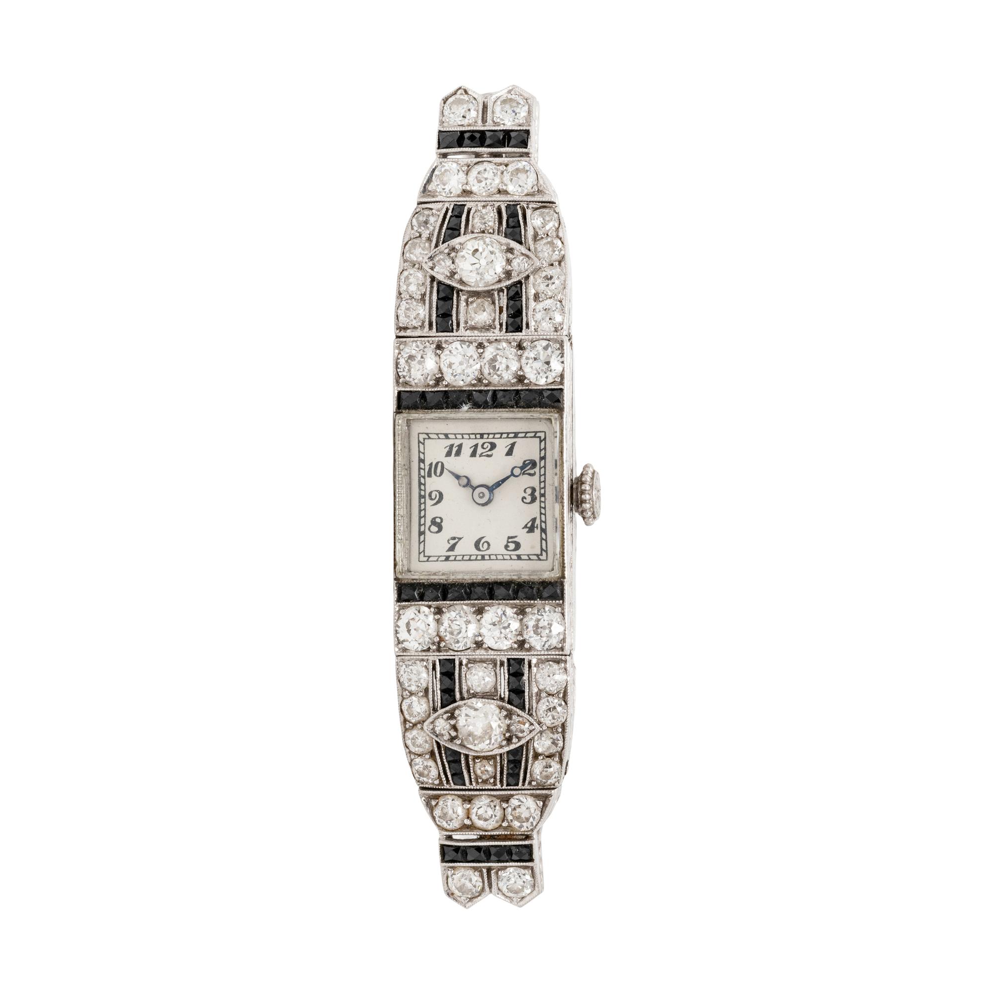 ART DECO, PLATINUM, DIAMOND, AND ONYX WATCH