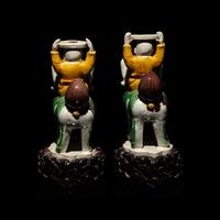 A Pair of Small Chinese Enameled Figures on Lions