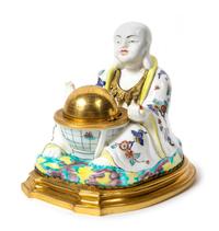 A Chantilly Soft-Paste Porcelain and Gilt Bronze Inkwell Height 6 1/4 inches. — 18TH CENTURY
