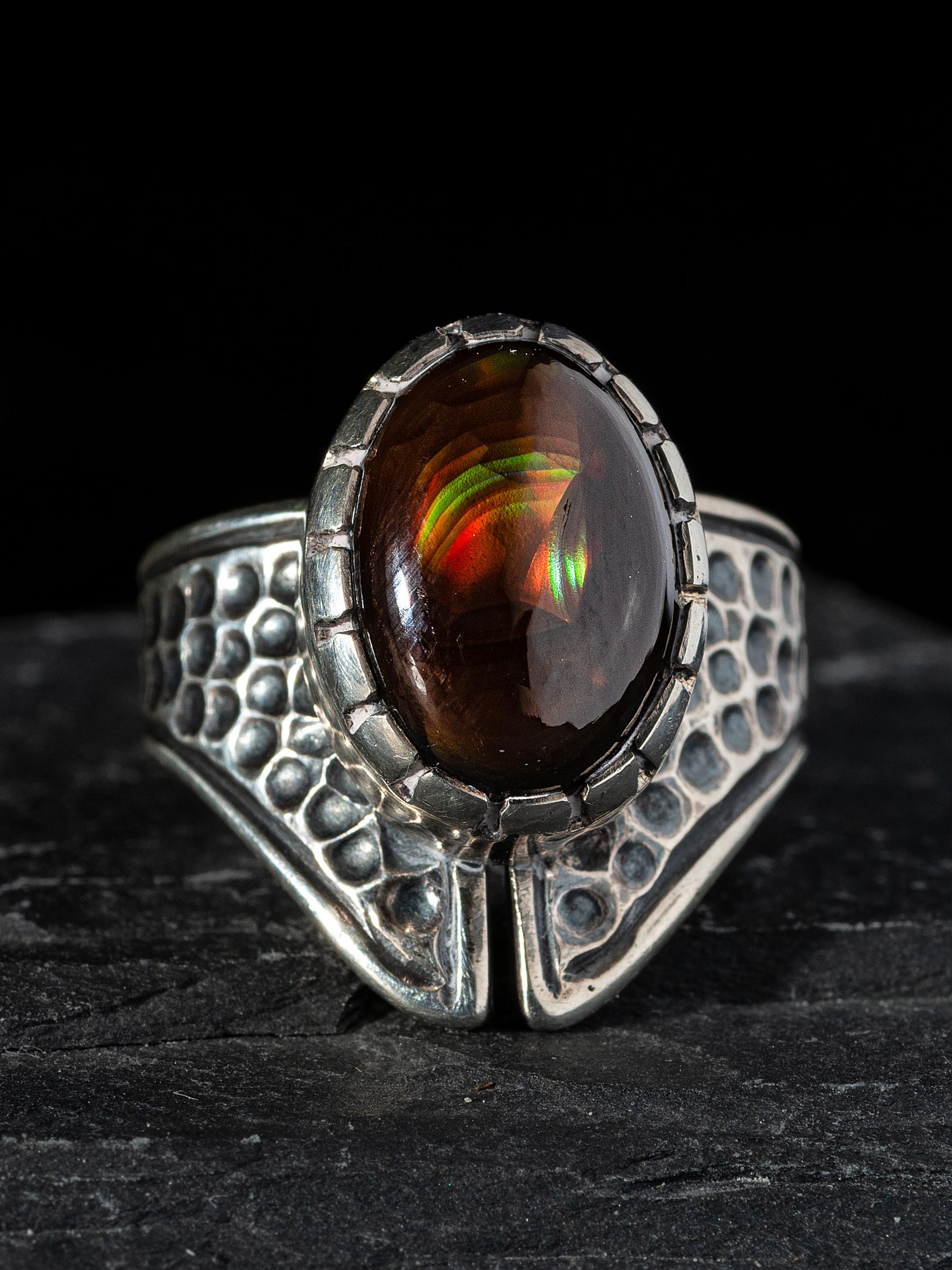 Silver and Mexican Fire Agate Ring