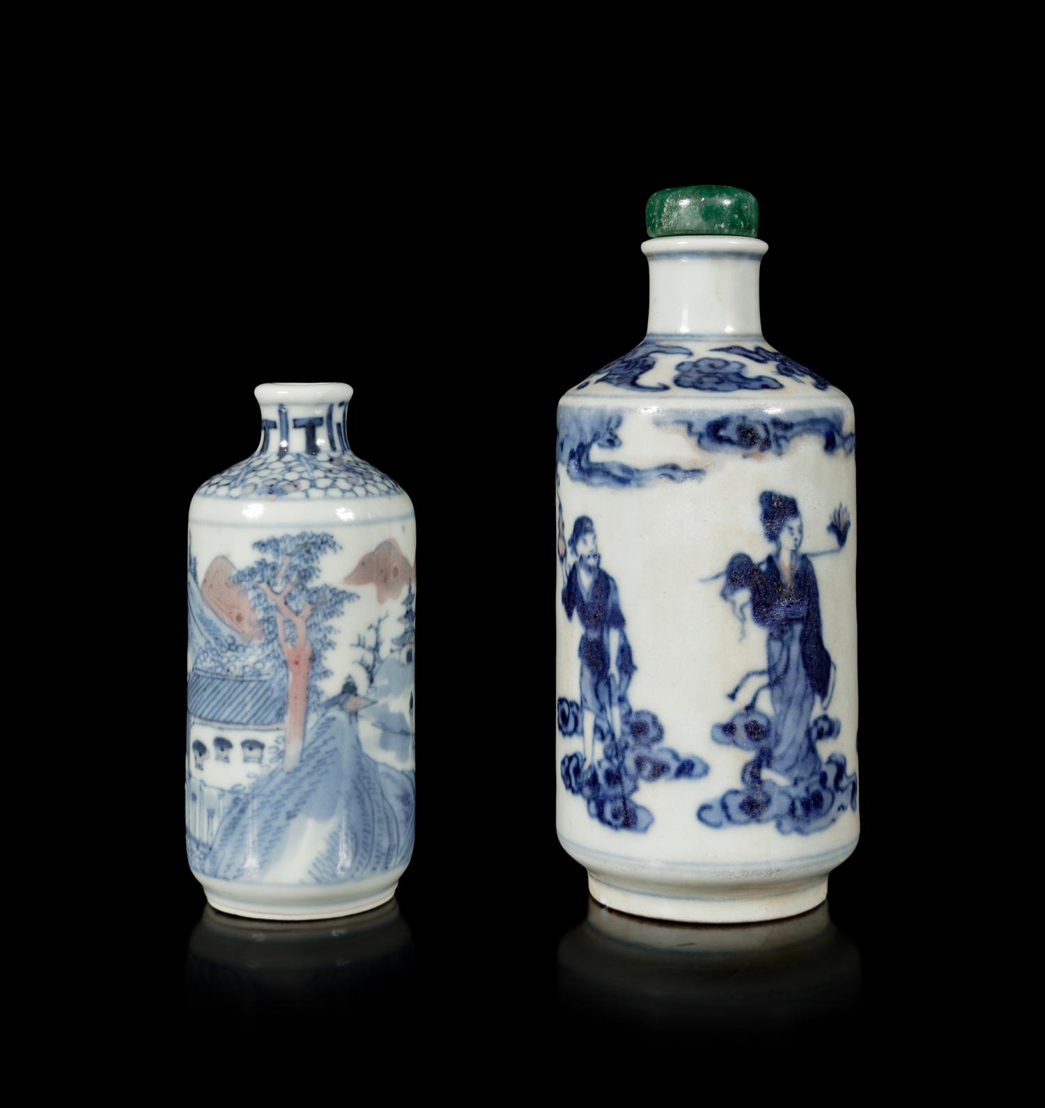 Two Underglaze Blue and Red Snuff Bottles