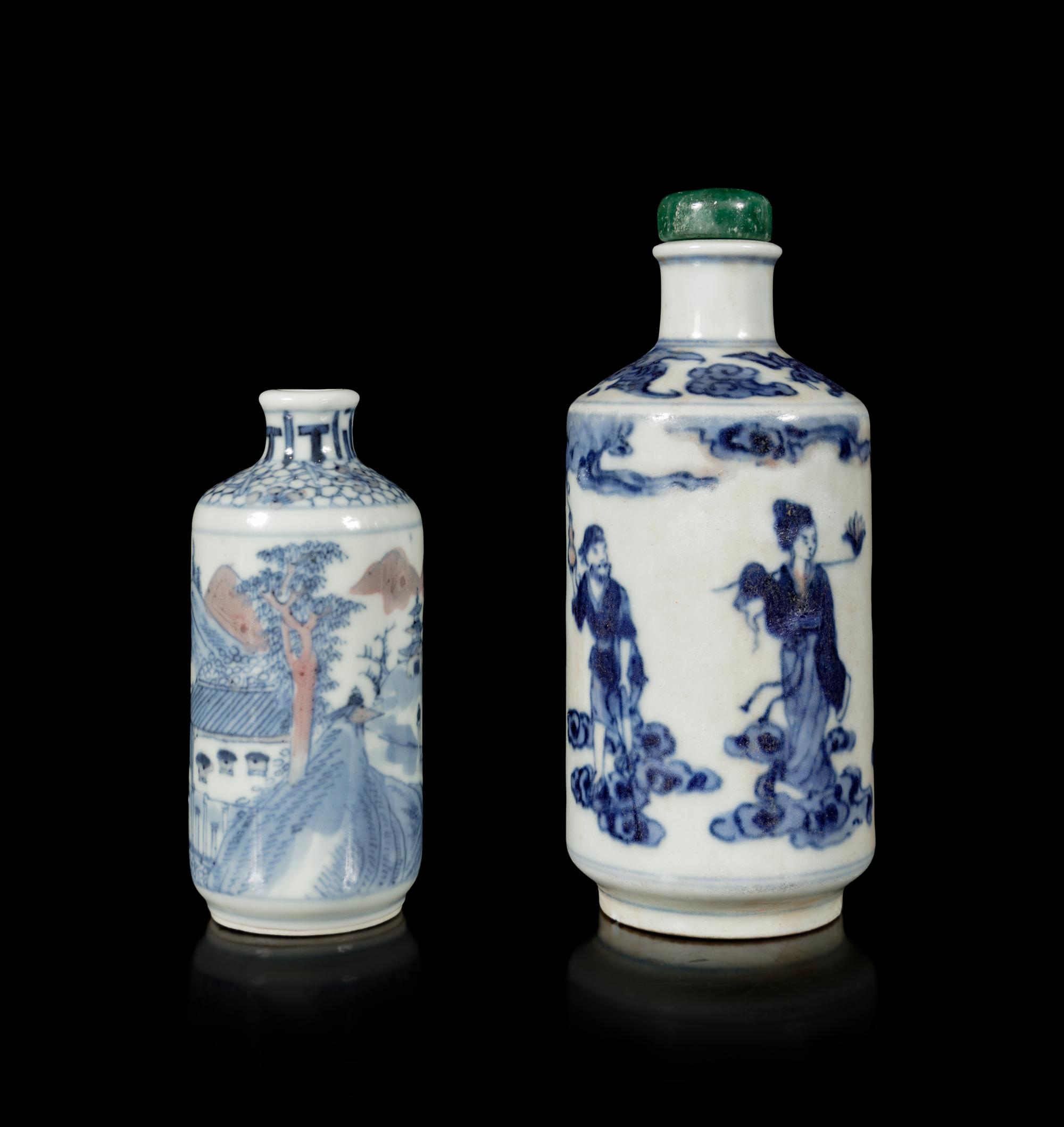 Two Underglaze Blue and Red Snuff Bottles