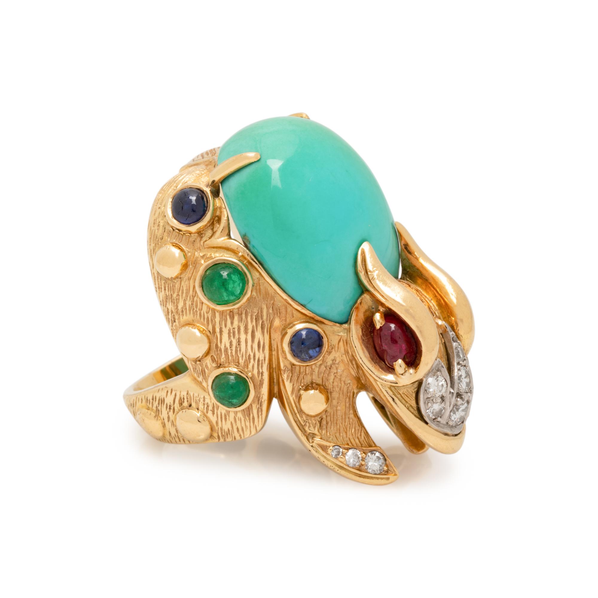 YELLOW GOLD, MULTIGEM AND DIAMOND RING