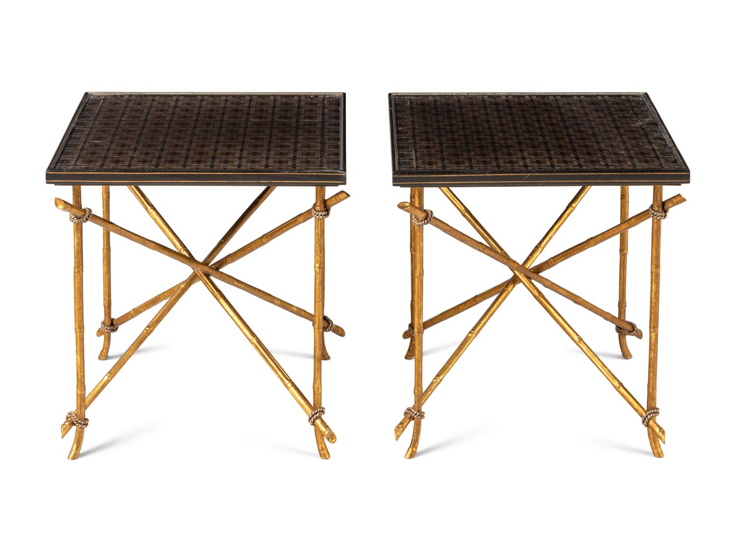 Pair of Gilt Metal and Laminate Alcott Occasional Tables