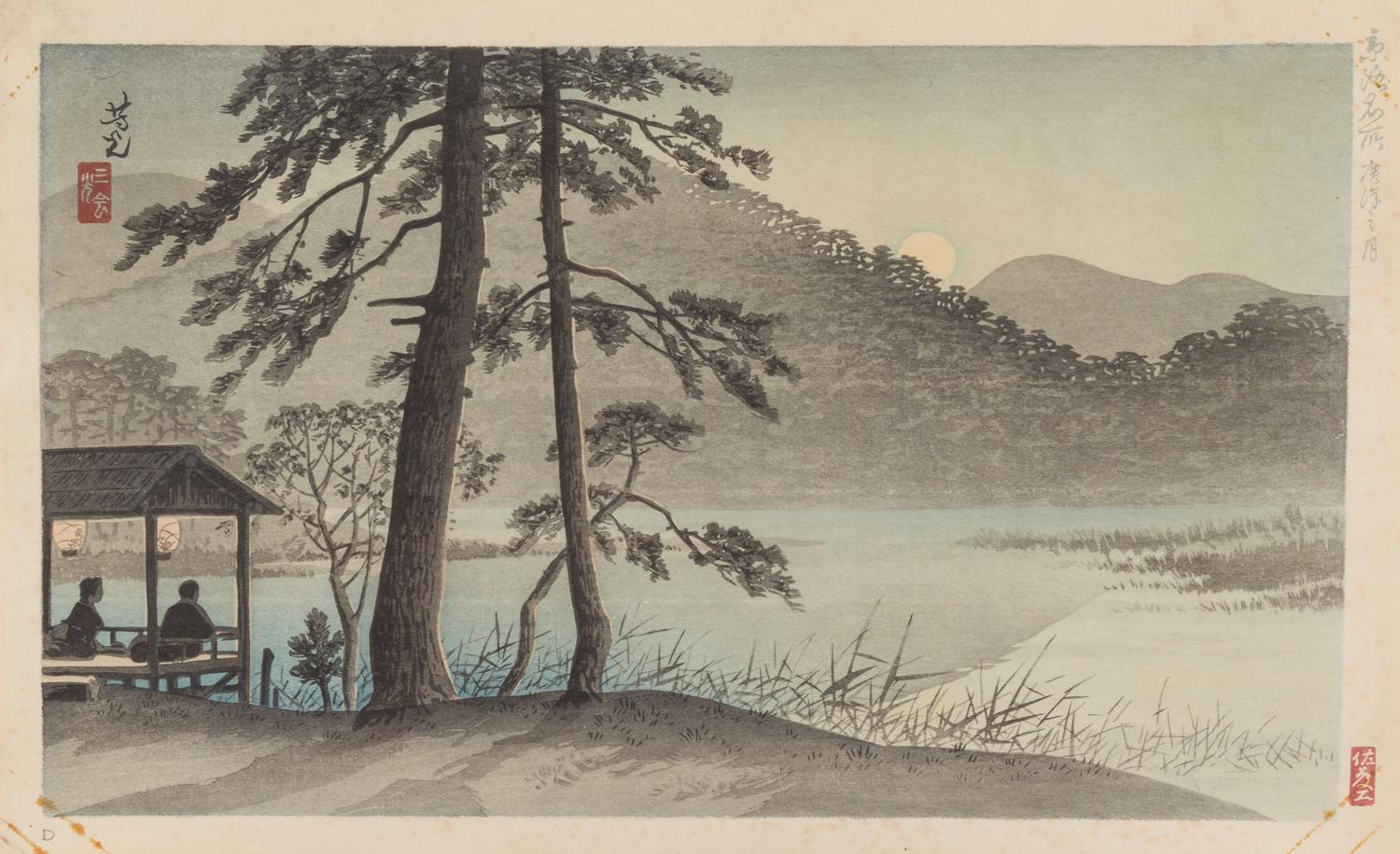 Nomura Yoshimitsu, (1870-1958), Great Bell at the Chionin Temple, Fushimi Inari Mountain,The Pagoda at Yasaka, The Moon over Hirosawa,