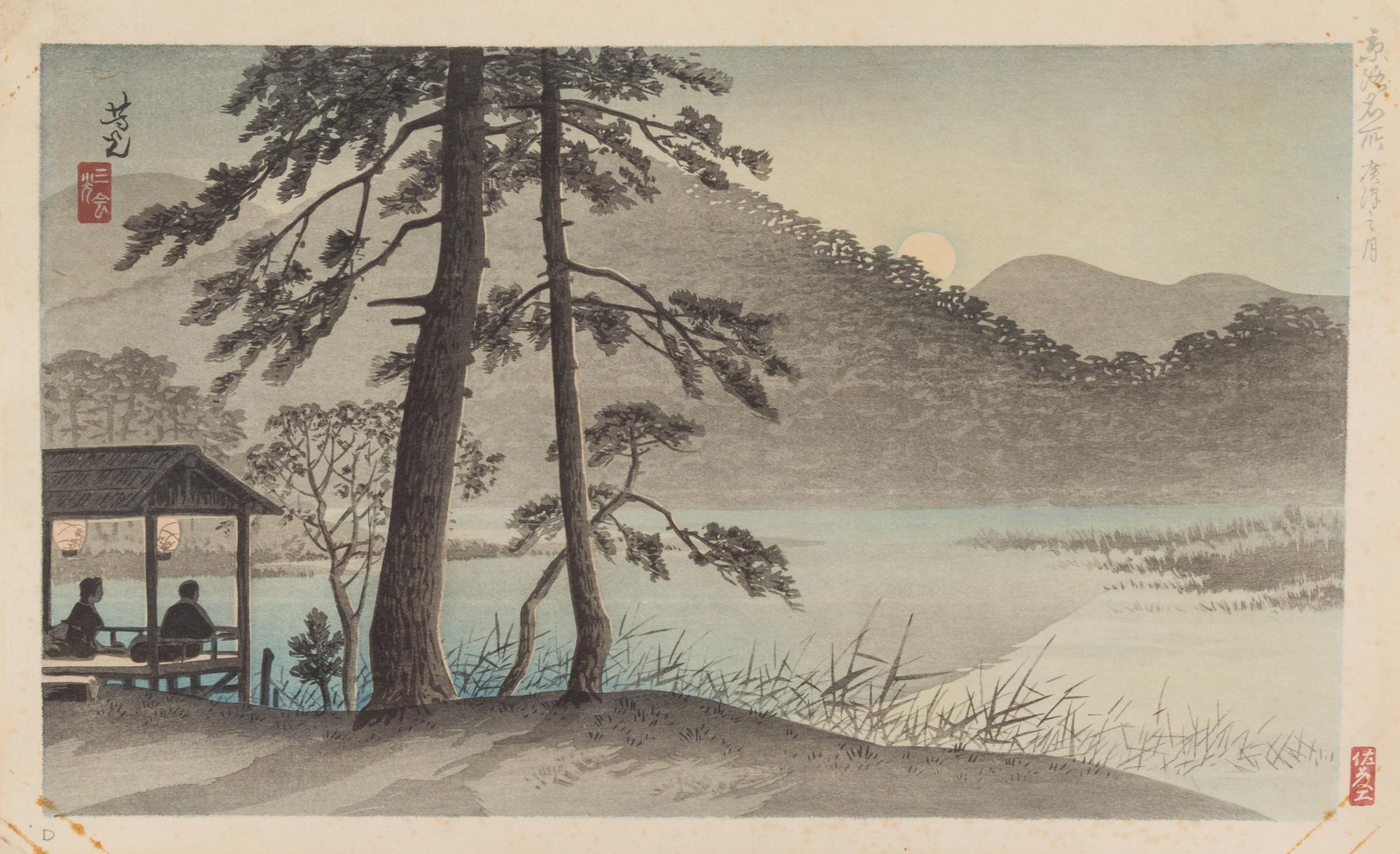 Nomura Yoshimitsu, (1870-1958), Great Bell at the Chionin Temple, Fushimi Inari Mountain,The Pagoda at Yasaka, The Moon over Hirosawa,