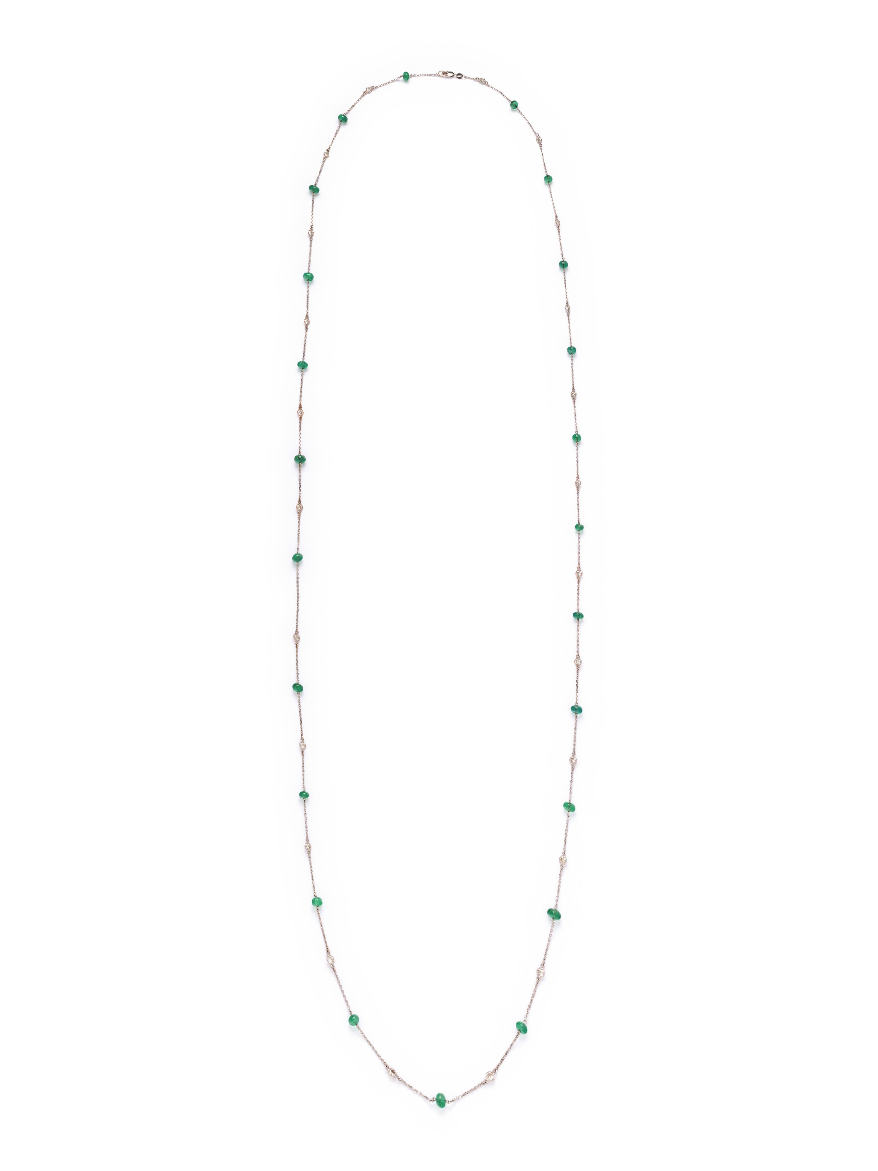 WHITE GOLD, DIAMOND AND EMERALD LONGCHAIN NECKLACE