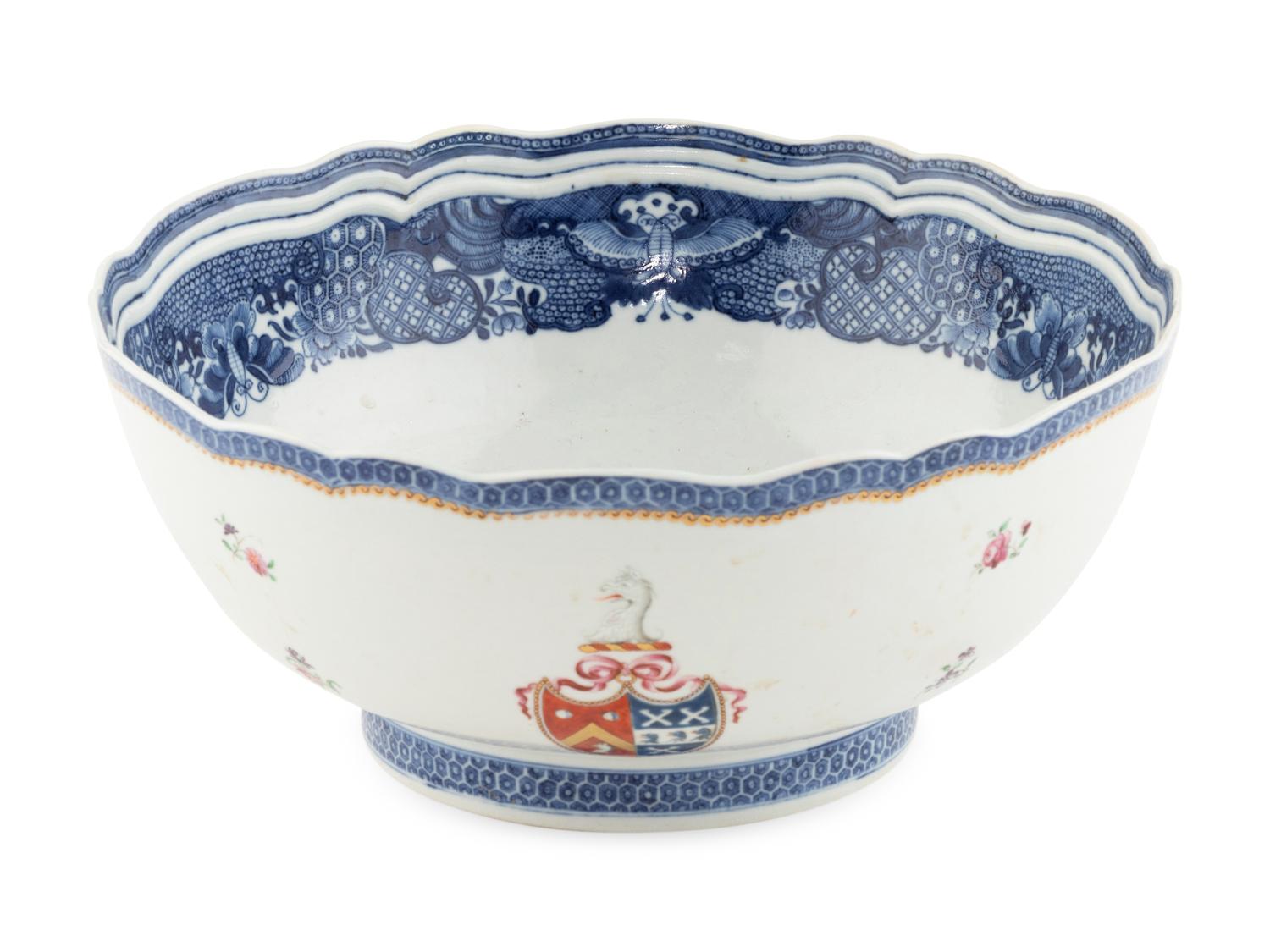 A Chinese Export Porcelain Armorial Punch Bowl