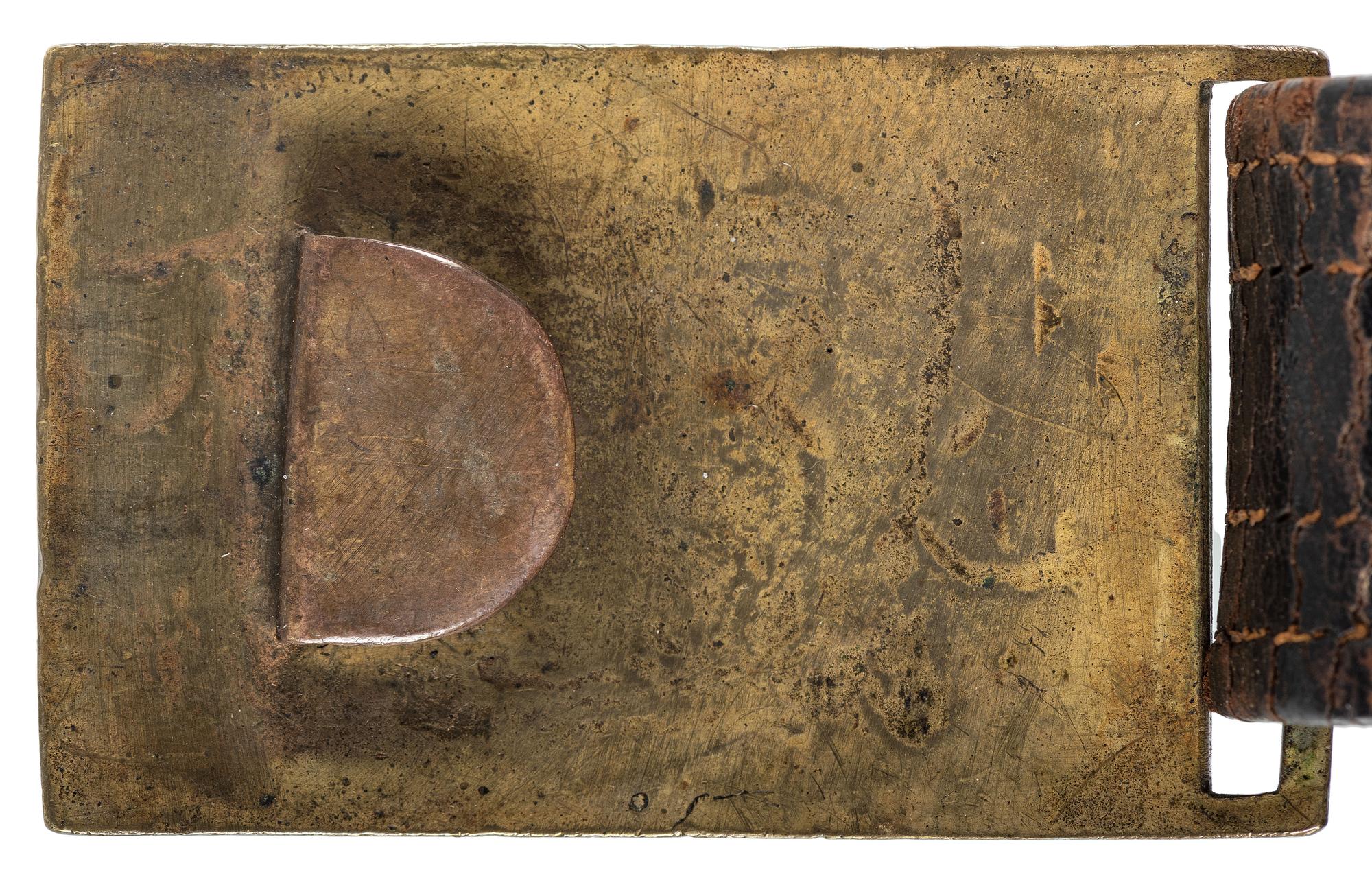 Civil War officer's belt rig with Model 1851 buckle and pistol holster.