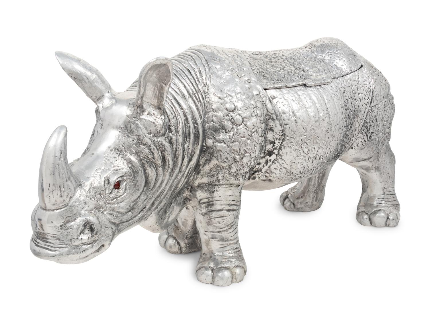 A Large Silvered Metal Rhinoceros-Form Wine Cooler