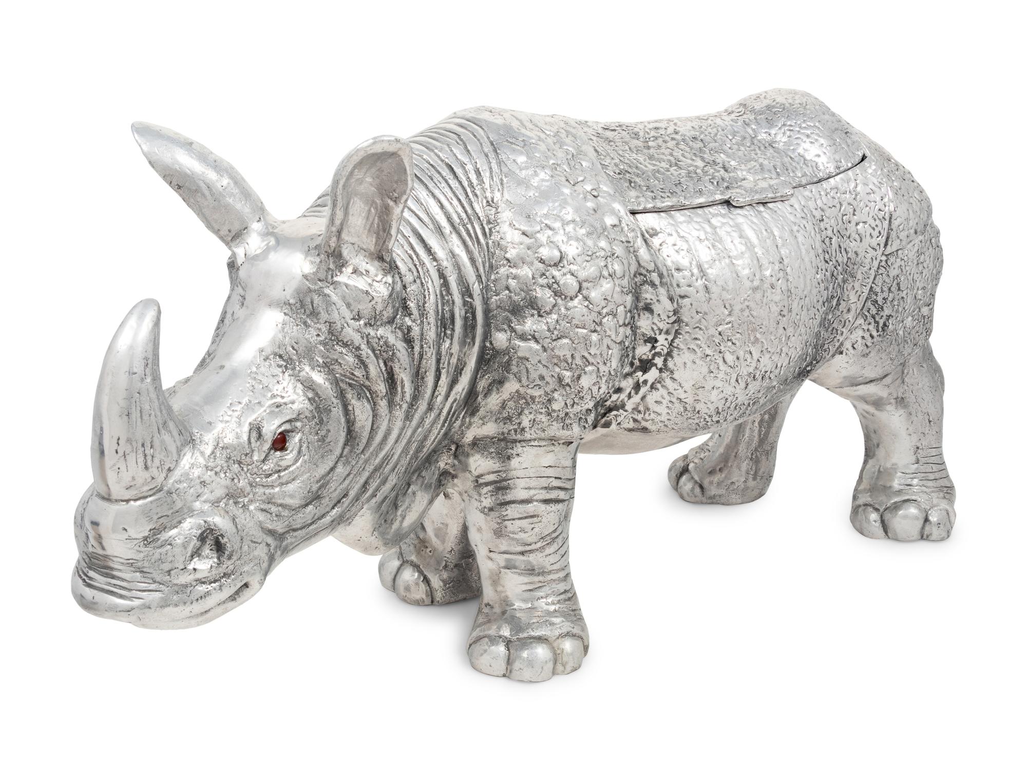 A Large Silvered Metal Rhinoceros-Form Wine Cooler