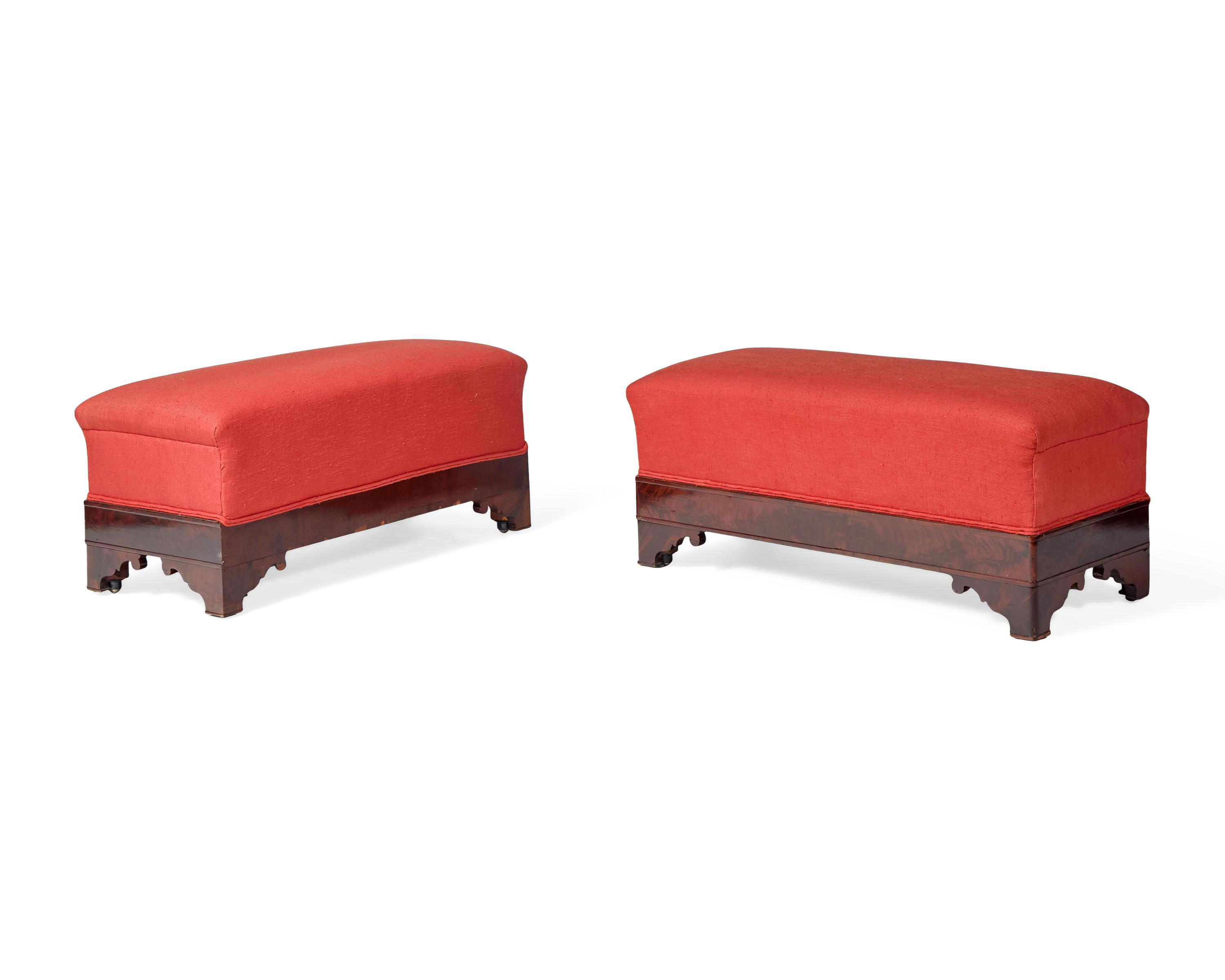 A Pair of Empire Figured Mahogany Veneered Window Benches