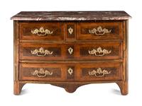 A Régence Gilt Bronze Mounted Marble-Top Commode