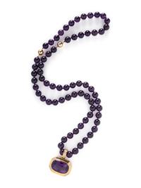 GUMPS, CONVERTIBLE AMETHYST AND DIAMOND PENDANT NECKLACE