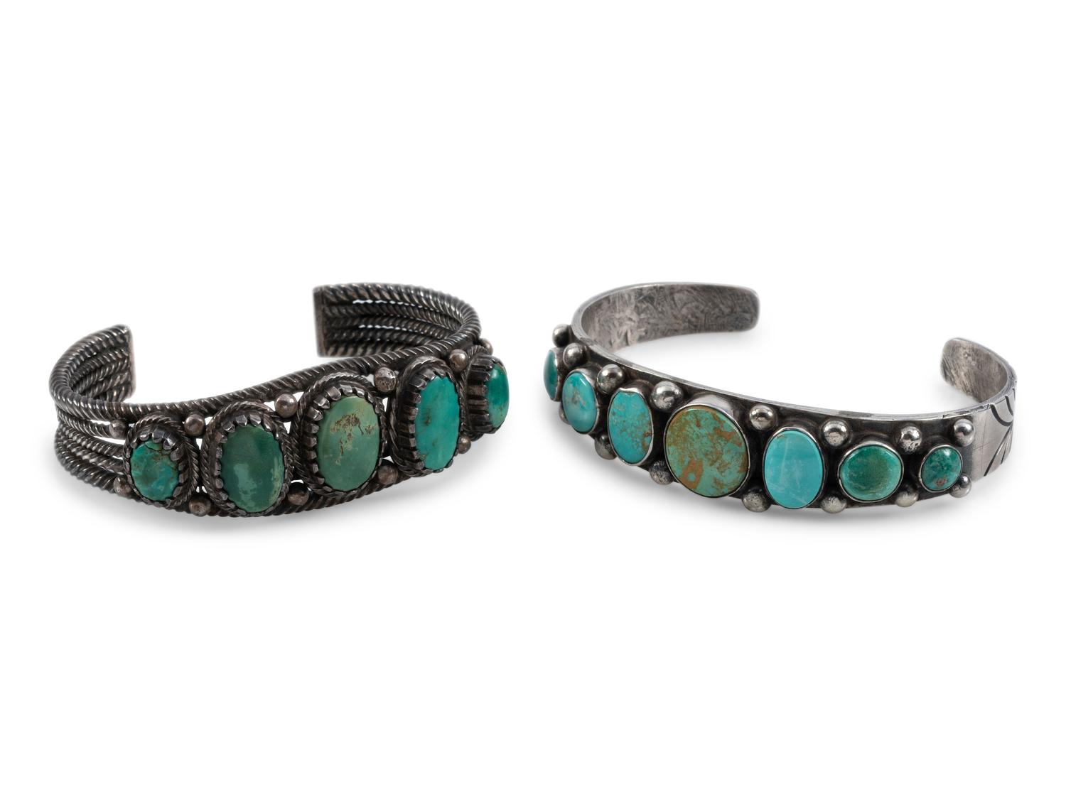 Navajo Silver and Turquoise Cuff Bracelets
